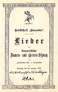 Liederheft der Gesellschaft Concordia Carneval 1899